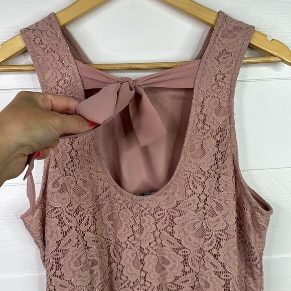 SPEECHLESS Blush Pink Lace Sleeveless Back Tie Knee Length Dress Pockets Size XL - Picture 3 of 11